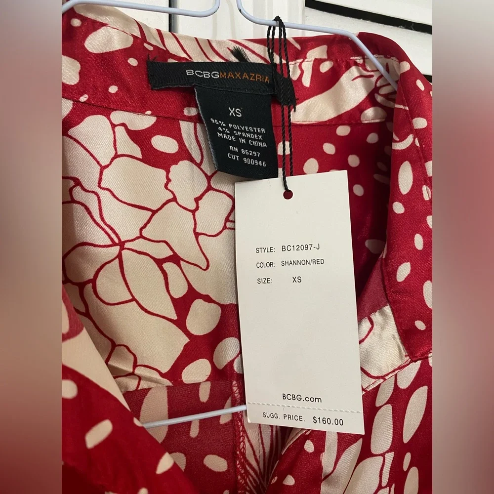 BCBGMaxAzria Red and Cream Button Down Shirt - Picture 7 of 14
